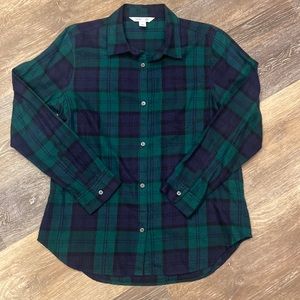 Old Navy Green and Blue Plaid Button Down Shirt, Size L